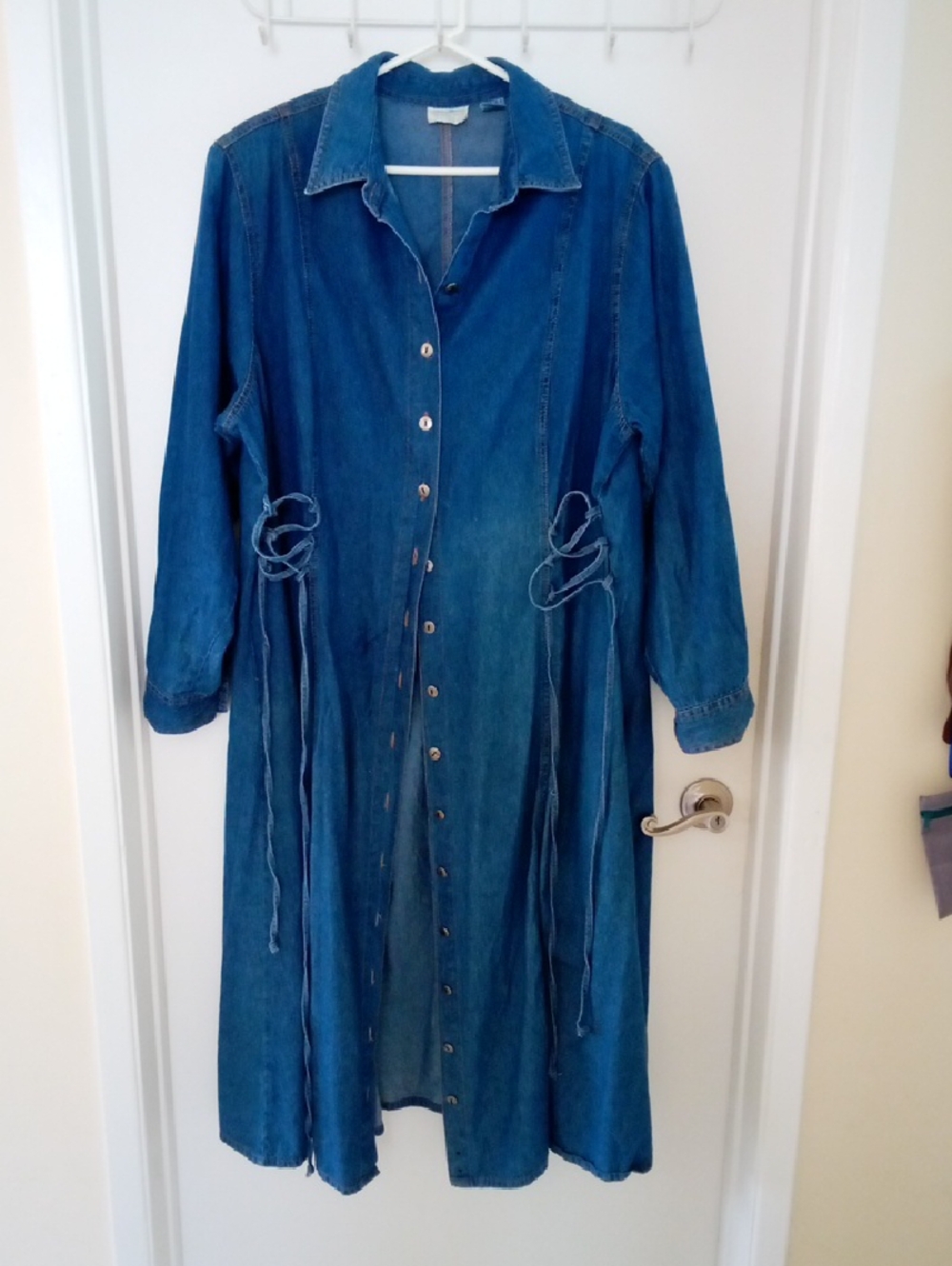 Roaman's Blue Long Denim Button-Front Jacket